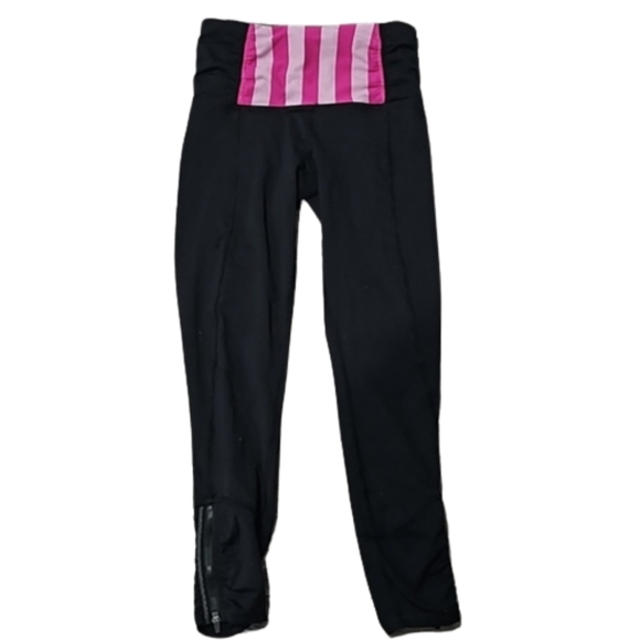 lululemon athletica Pants - Lululemon run time leggings with pink & black waistband size 2